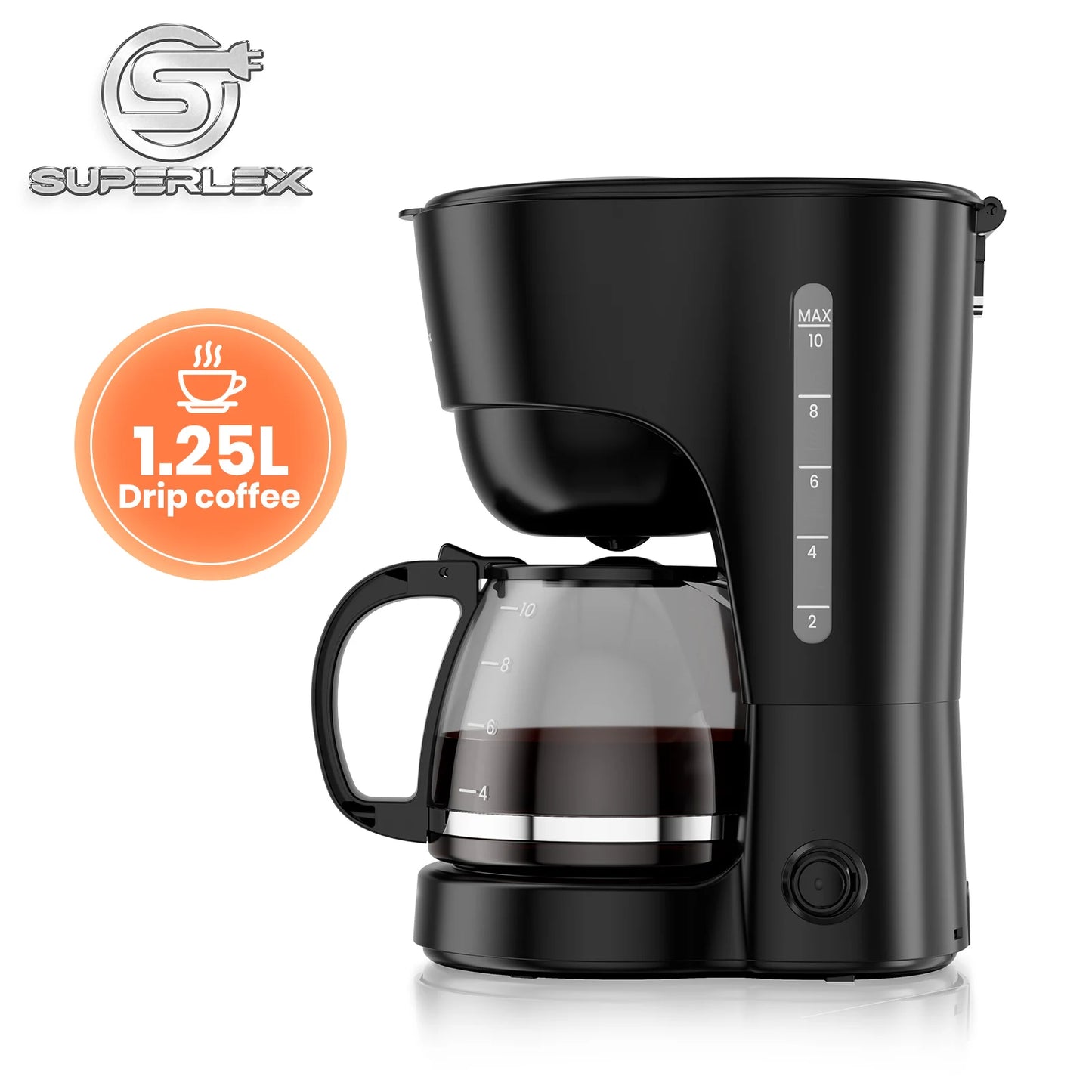 Cafetera Eléctrica de Goteo SUPERLEX de 1.25L, 600W, Estilo Americano, con Ventana de Nivel de Agua y Filtro Reutilizable
