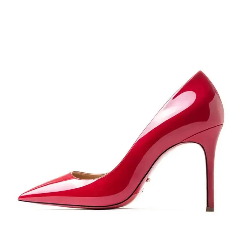 Zapatos de Tacón Alto para Fiesta de Boda, Tallas Grandes 35-44, Zapatos Rojos Nude Sexys con Suela de Goma, Punta Puntiaguda, Zapatos de Tacón Bajo para Mujer