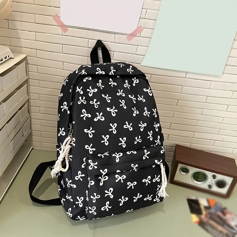Mochila Moderna con Estampado de Lazo para la Escuela, con Protección para Laptop, Correas Ajustables, Regalo Perfecto para el Regreso a Clases para Niñas