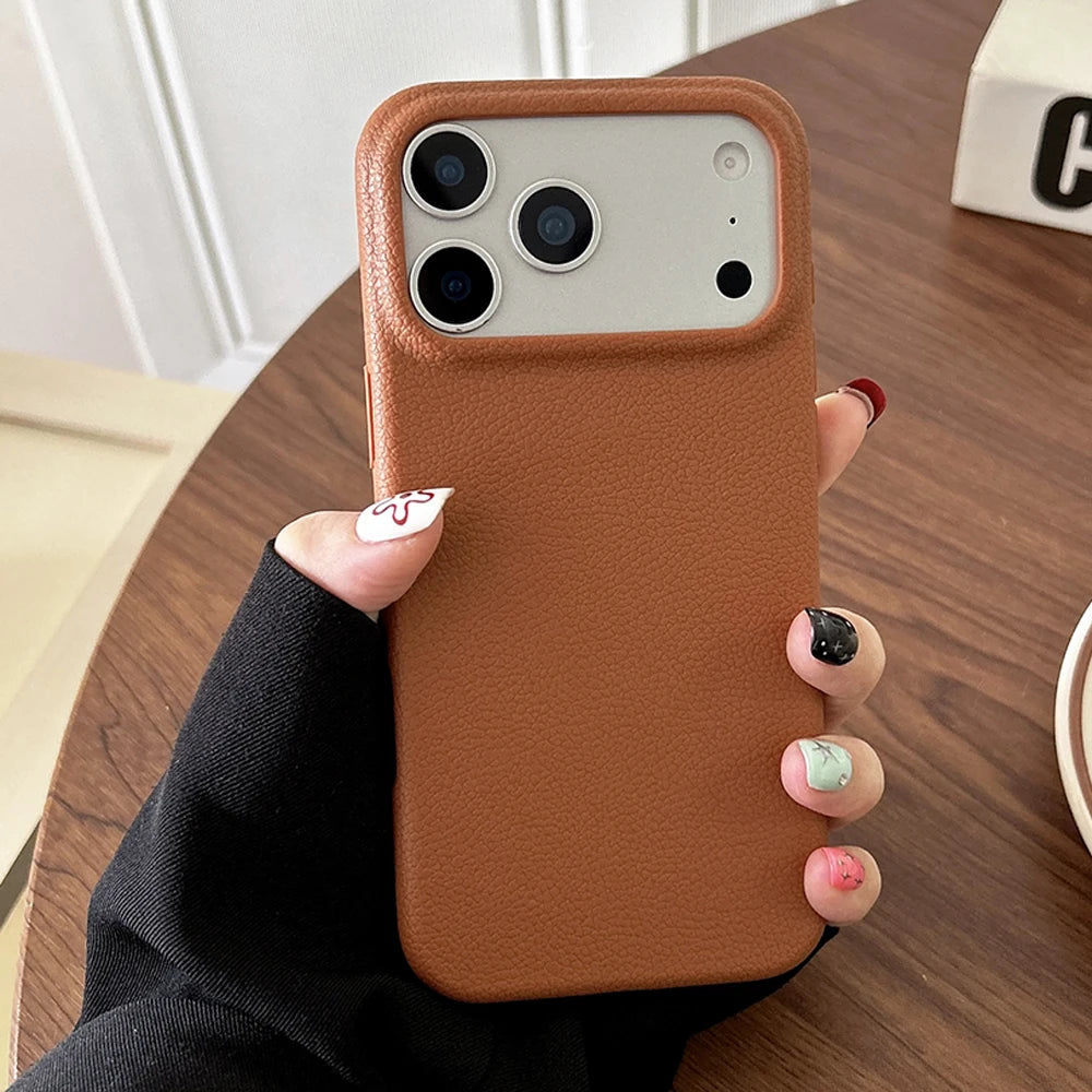Funda de teléfono con textura de cuero de lujo para iPhone 17 Pro Max 17 Air 16 Plus 15 14 13 12 11 Pro Max, carcasa suave de TPU a prueba de golpes