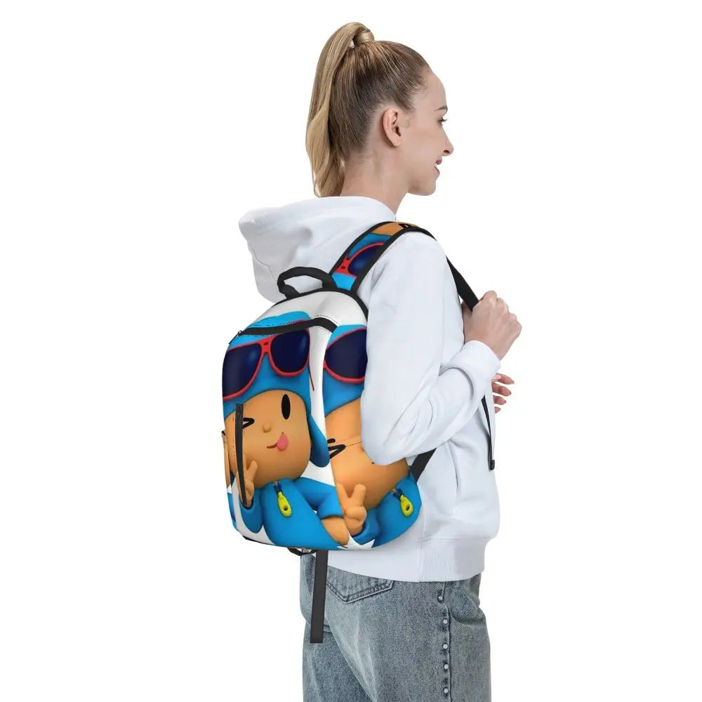 Mochila azul de dibujos animados de Pocoyo para niños, mochila de gran capacidad para niños, mochila escolar, bolsos de hombro para hombres y mujeres