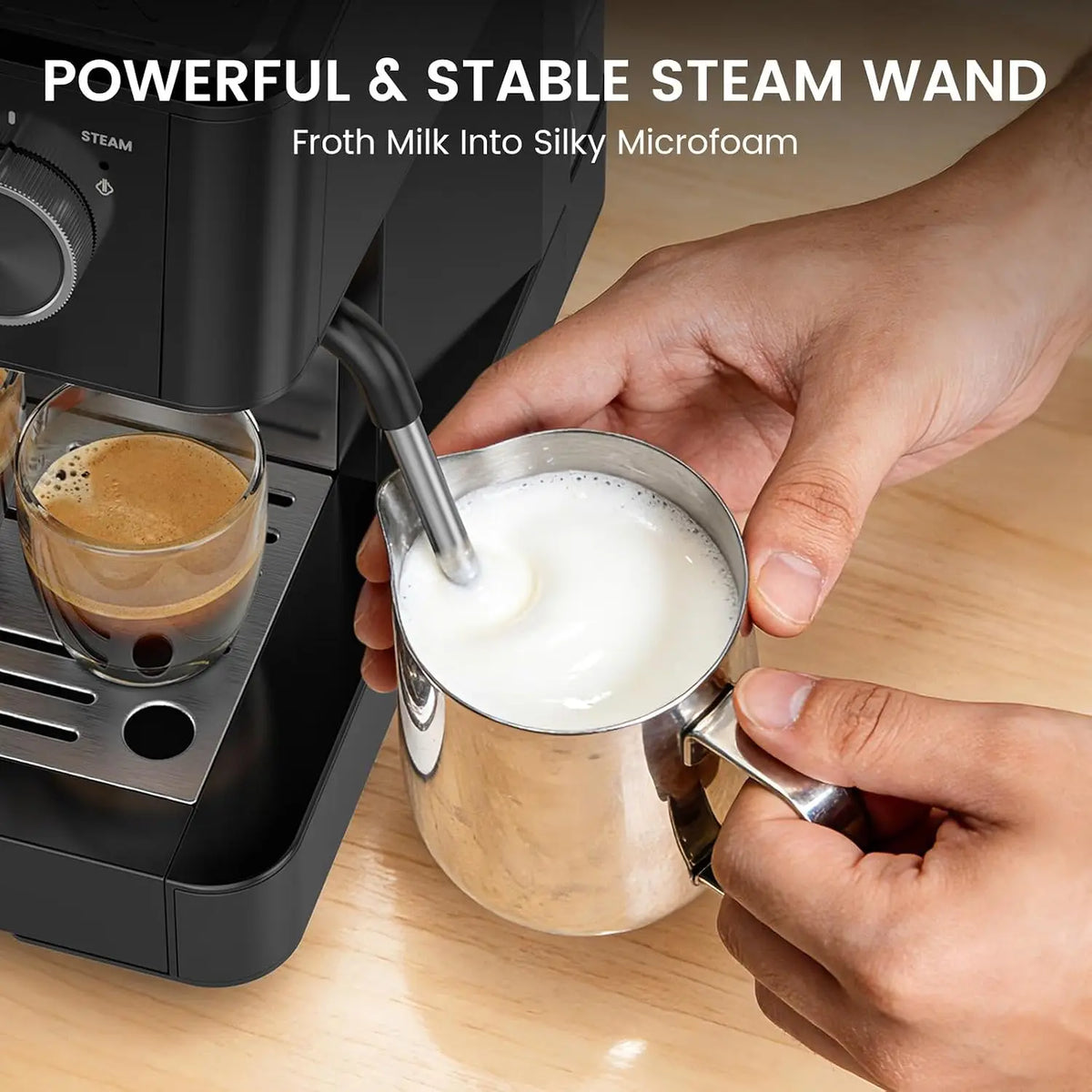 Máquina de Espresso de 20 Bares con Molinillo, Cafetera, Espumador de Leche, Varilla de Vapor, Herramientas de Apisonado, Cappuccino, Latte