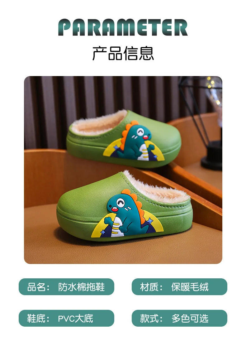 Nuevas zapatillas de algodón con dibujos animados para niños, zapatos informales cálidos e impermeables para niños y niñas, zapatos de casa de felpa antideslizantes para niños, zapatos informales