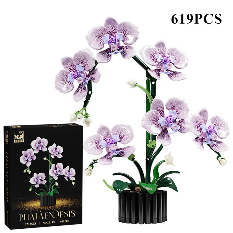 Orquídea creativa Cymbidium flores eternas planta en maceta bloques de construcción simulación Phalaenopsis DIY ladrillos juguetes regalo de San Valentín