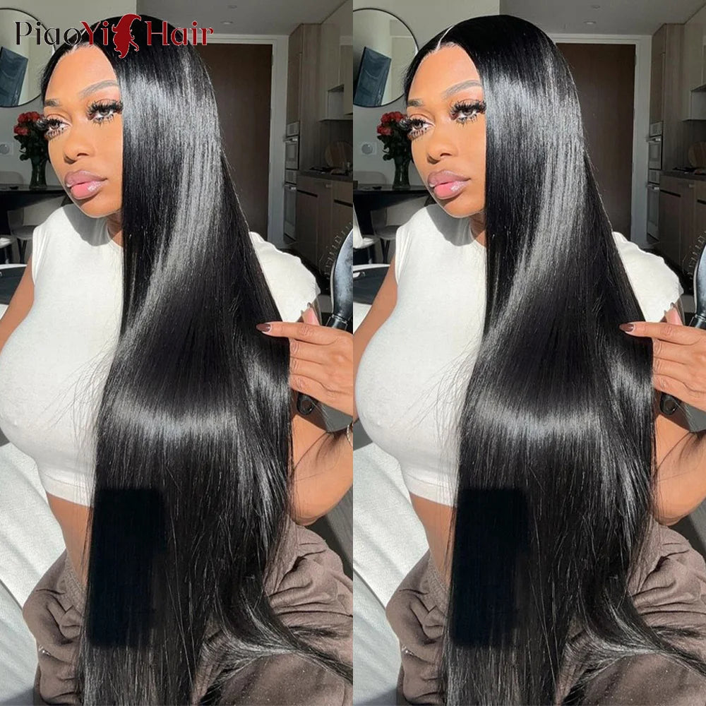 Peluca de cabello humano con encaje Frontal HD 13X6 de 30 pulgadas, peluca Frontal de encaje transparente HD recta, cabello humano brasileño de 210% de densidad