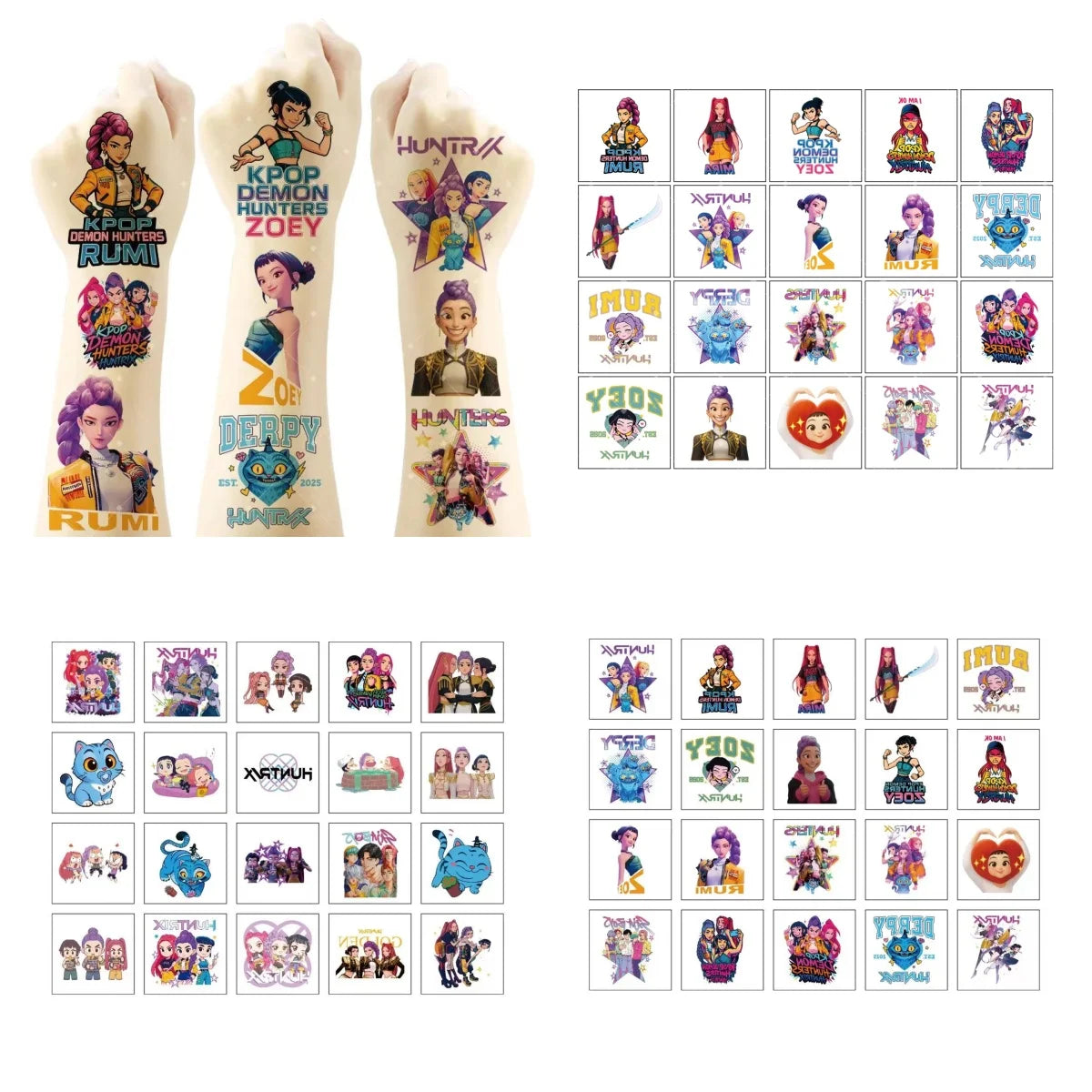 20 piezas/set de pegatinas de tatuajes temporales de dibujos animados Kpop Damon Hunters Rumi Kang, pegatinas de tatuajes de demonios Rumi para regalos de fiesta