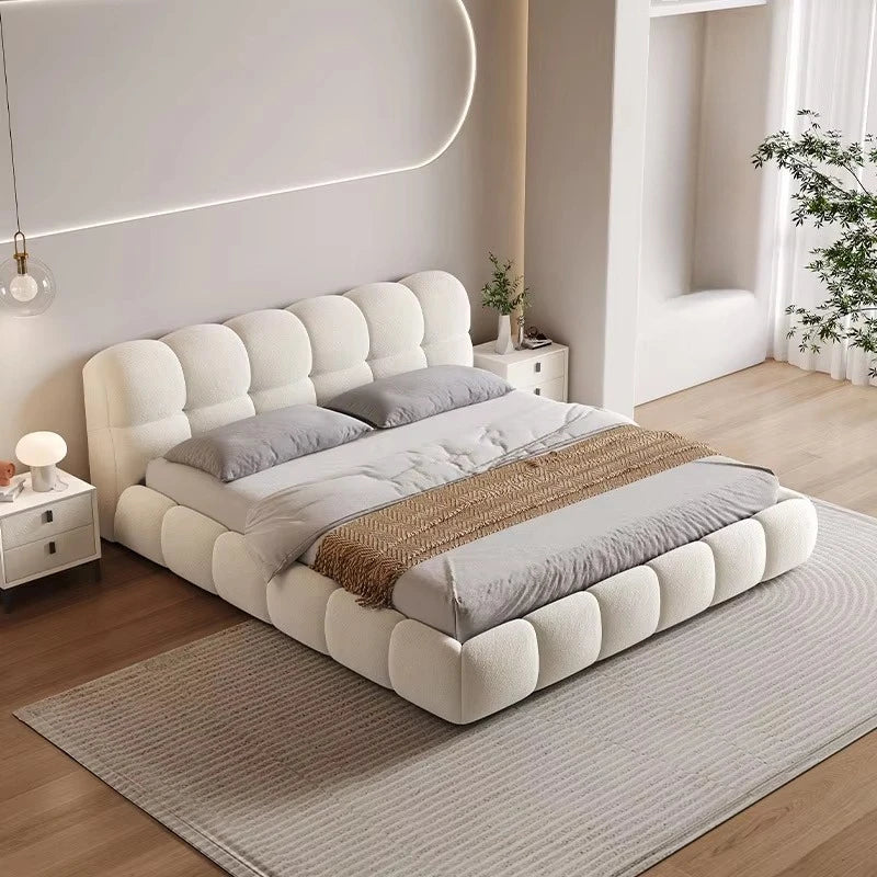 Cama doble moderna para dormitorio, con marco de cama suave, ecológico y duradero, de madera maciza tapizada, con almacenamiento para dormitorio principal.
