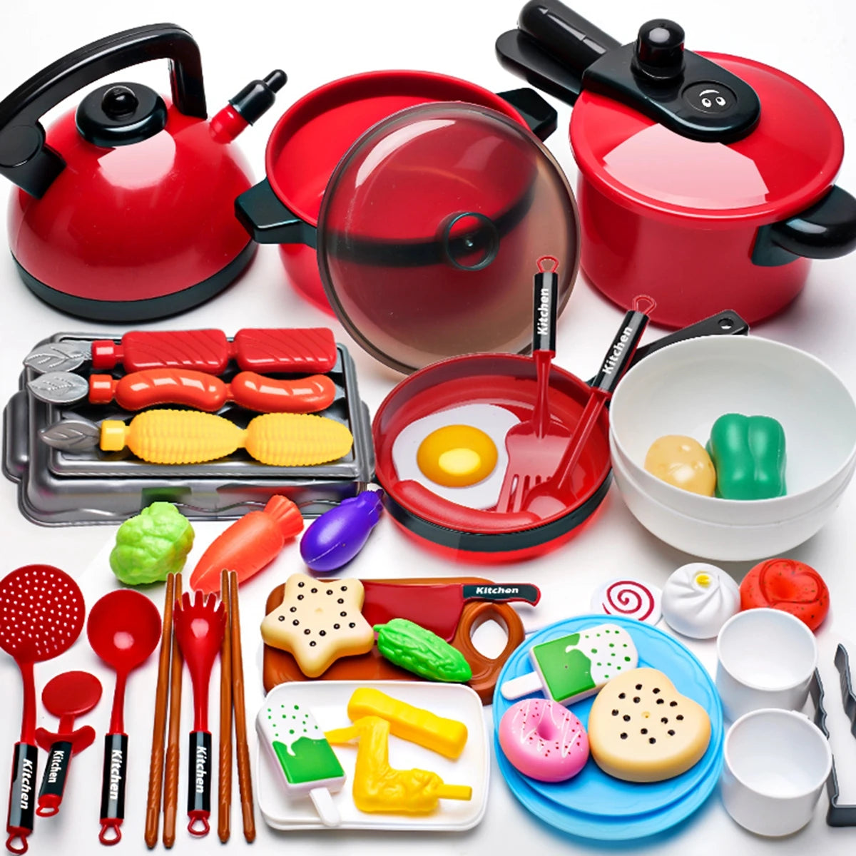 Juego de cocina educativo para niños: utensilios de cocina para juego de imitación con cocina de inducción simulada, juguetes de cocina y corte para niños