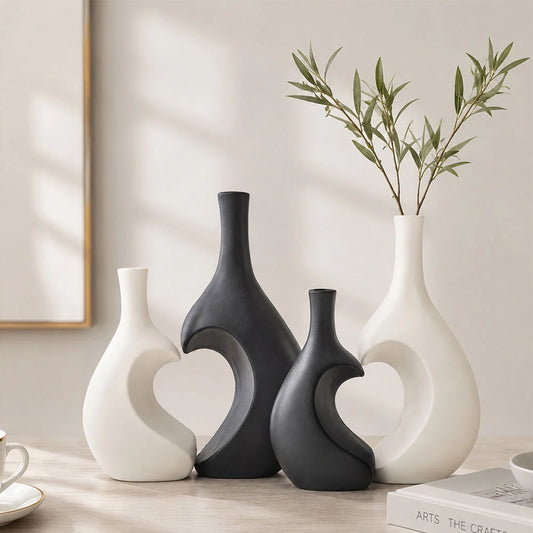 Jarrón de Cerámica en Forma de Corazón 2026, Último Modelo Nórdico, Jarrón Negro para Flores, Decoración Elegante para Escritorio, Jarrón de Forma Irregular, Decoración para el Hogar