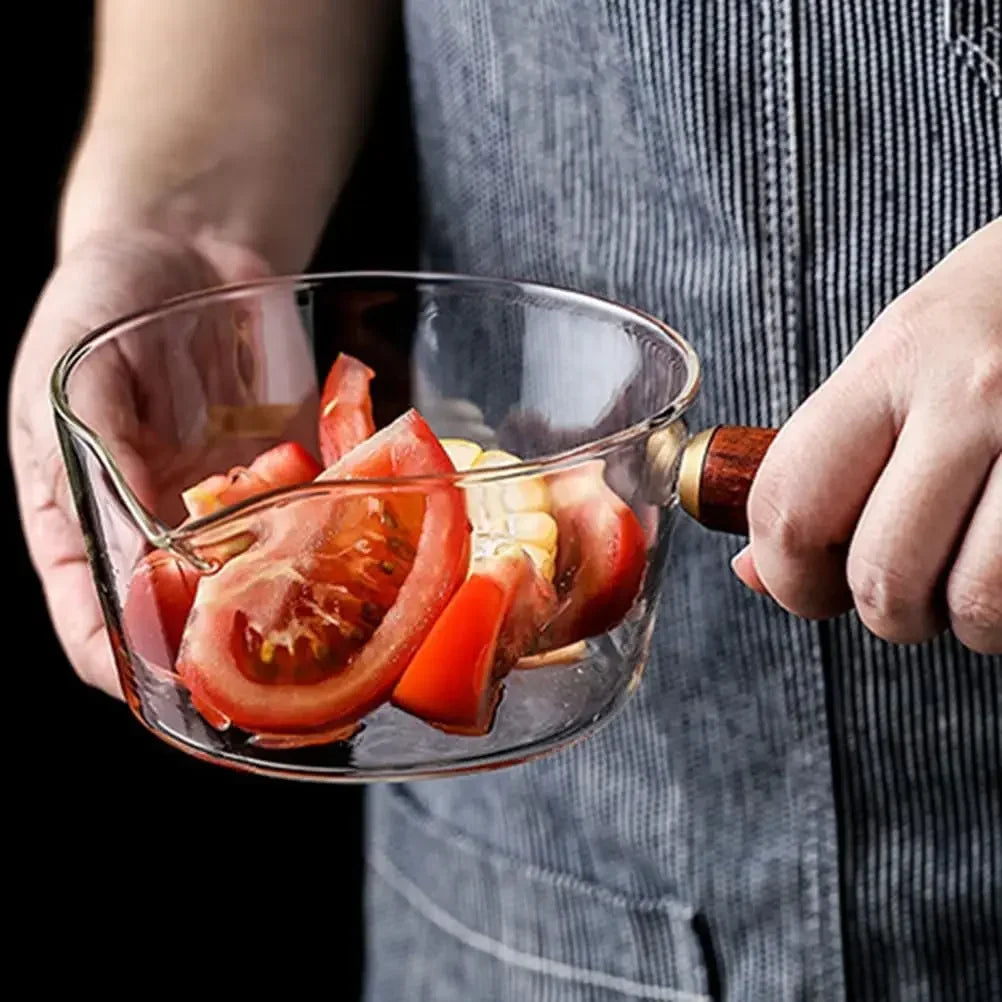Olla de leche práctica con mango de madera y vidrio de 400/600ml, sartén para sopa, olla con mango de madera y vidrio, ollas estables de un solo mango, herramientas para cocinar