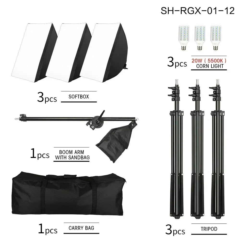 Kit de iluminación Softbox de 20-135W, lámpara LED de fotografía de 50x70CM, equipo profesional de sistema de luz continua para estudio fotográfico