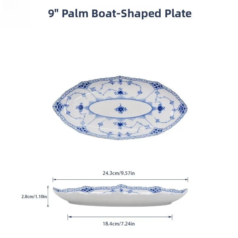 Juego de vajilla de porcelana blanca de Jingdezhen con diseño de hierba Tang azul y blanca, plato llano para uso doméstico, t...