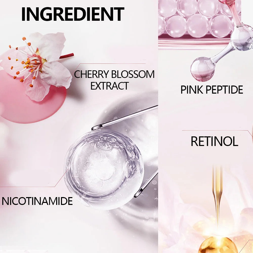 Set de cuidado de la piel día y noche de 4 piezas: crema de día con vitamina C con péptido rosa + crema de noche con retinol Sakura y esencia para hidratación, firmeza