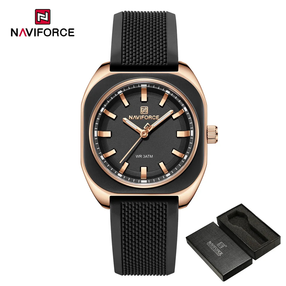 NAVIFORCE, reloj para mujer, marca superior, moda de lujo, reloj de pulsera Original para mujer y niña, pulsera de goma de silicona, reloj informal para mujer 5061