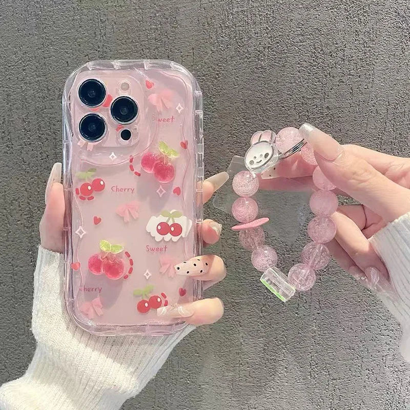 Funda con cadena de cereza 3D y flor de conejo para Realme 15 14 Pro Plus 13 12 12X C67 8i 8 C15 C12 C25 C25S C11 11 7 6 Pro 9i