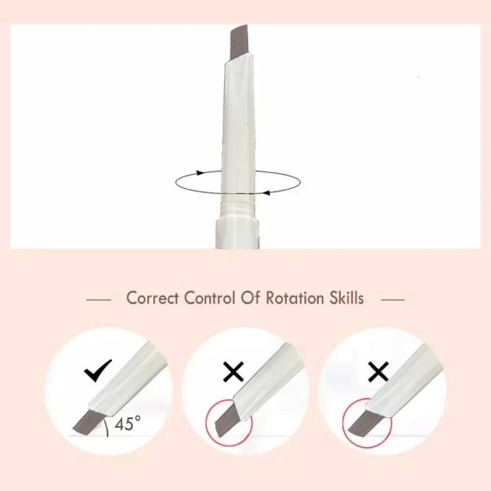 Lápiz de cejas de doble punta de cabeza fina: resistente al agua, duradero, rotación automática, punta de pincel, contorno, natural, certificado, unisex