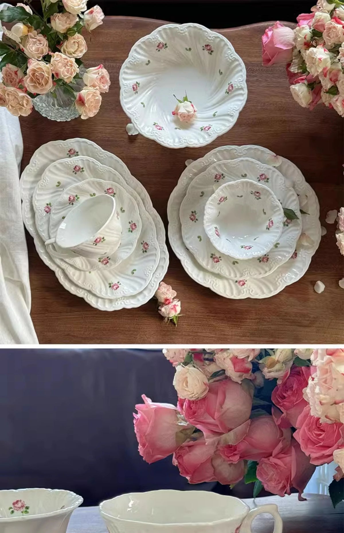 Juego de platos de cerámica, taza de café, platillo, hermoso vajilla, plato de postre de rosa Vintage, platos de cena, regalo, taza de té, suministros de cocina