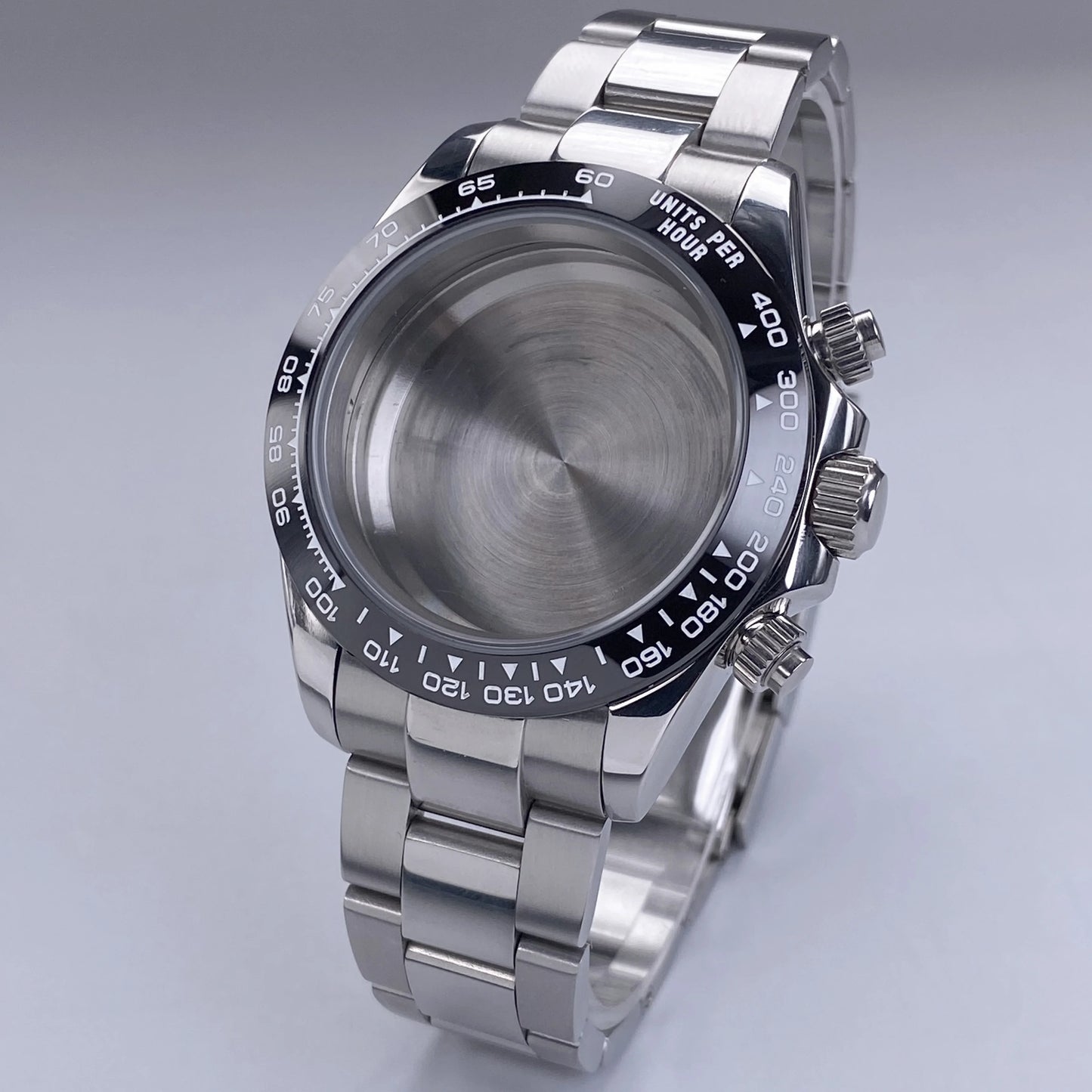 Caja VK63 Negra de 39 mm, Acero Inoxidable, Cristal de Zafiro Plano, Resistente al Agua, Compatible con Esferas de 29 mm-30 mm, Piezas de Caja para Reloj con Movimiento VK63