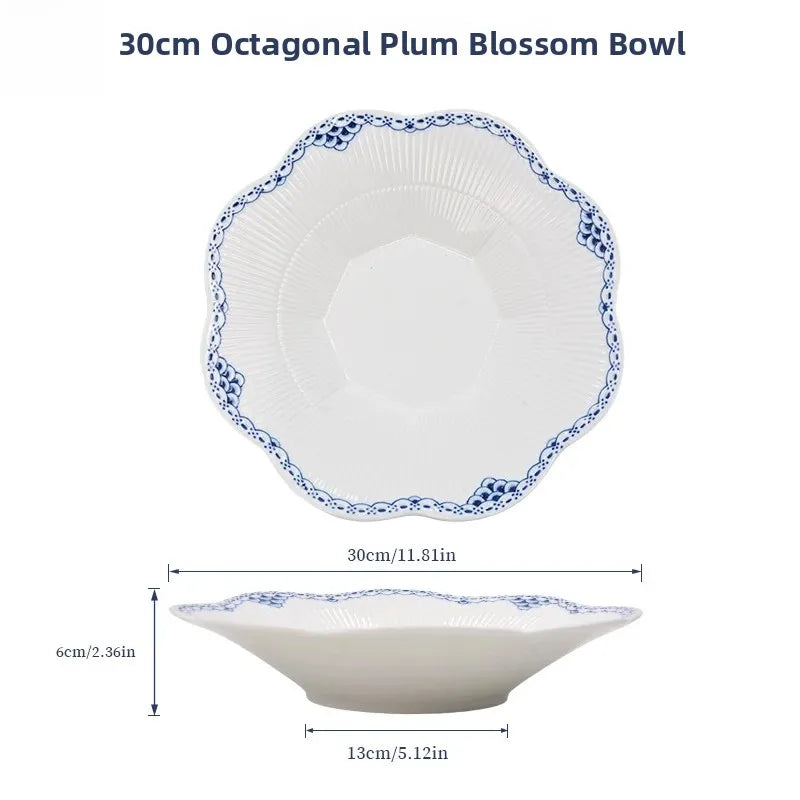 Juego de vajilla de porcelana blanca de Jingdezhen con diseño de hierba Tang azul y blanca, plato llano para uso doméstico, t...