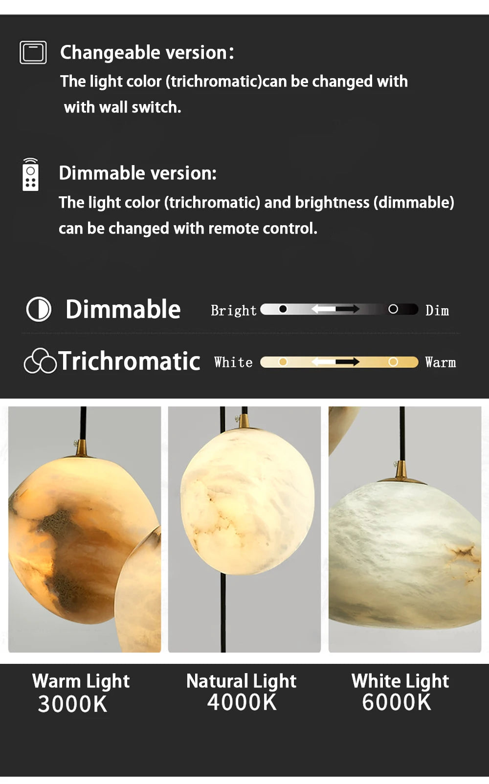 Iluminación colgante de piedra de mármol de alabastro de diseño moderno de alta gama, lámpara de decoración de escalera de isla de cocina española, lámpara de techo LED