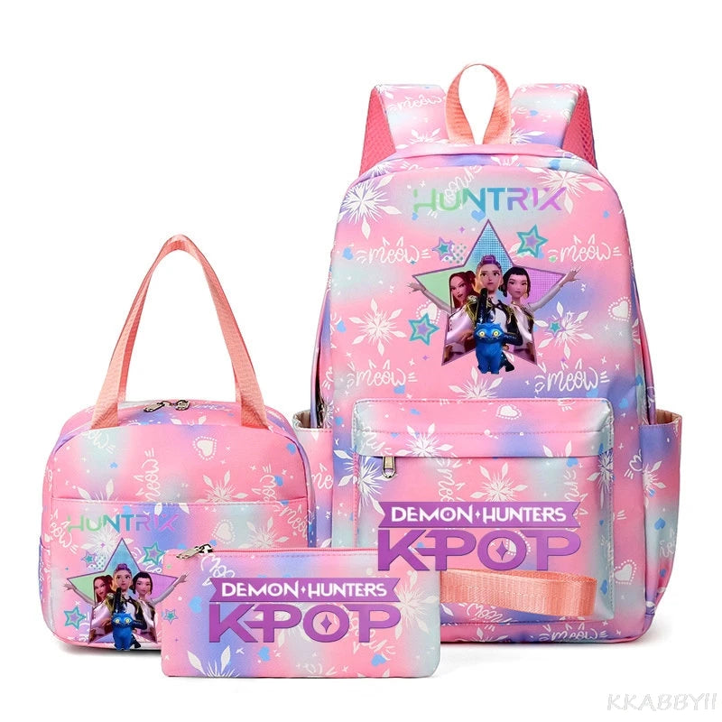 Mochila escolar KPop Demon Hunters, juego de 3 piezas, bolsa de almuerzo, estuche para lápices, regalo de regreso a la escuela para niñas, mochila de ocio, bolsas de viaje para adolescentes