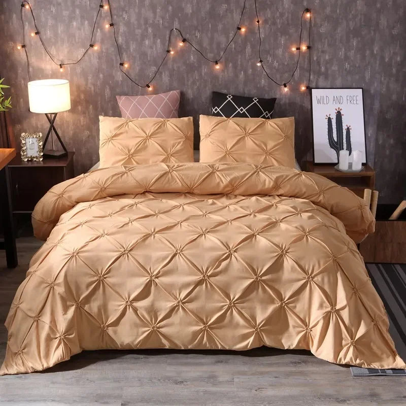 Juego de funda nórdica negra con pliegues pellizcos, ropa de cama de poliéster tamaño King, juegos de cama de lujo para uso doméstico y hotel (sin relleno ni sábana), 2/3 Uds.