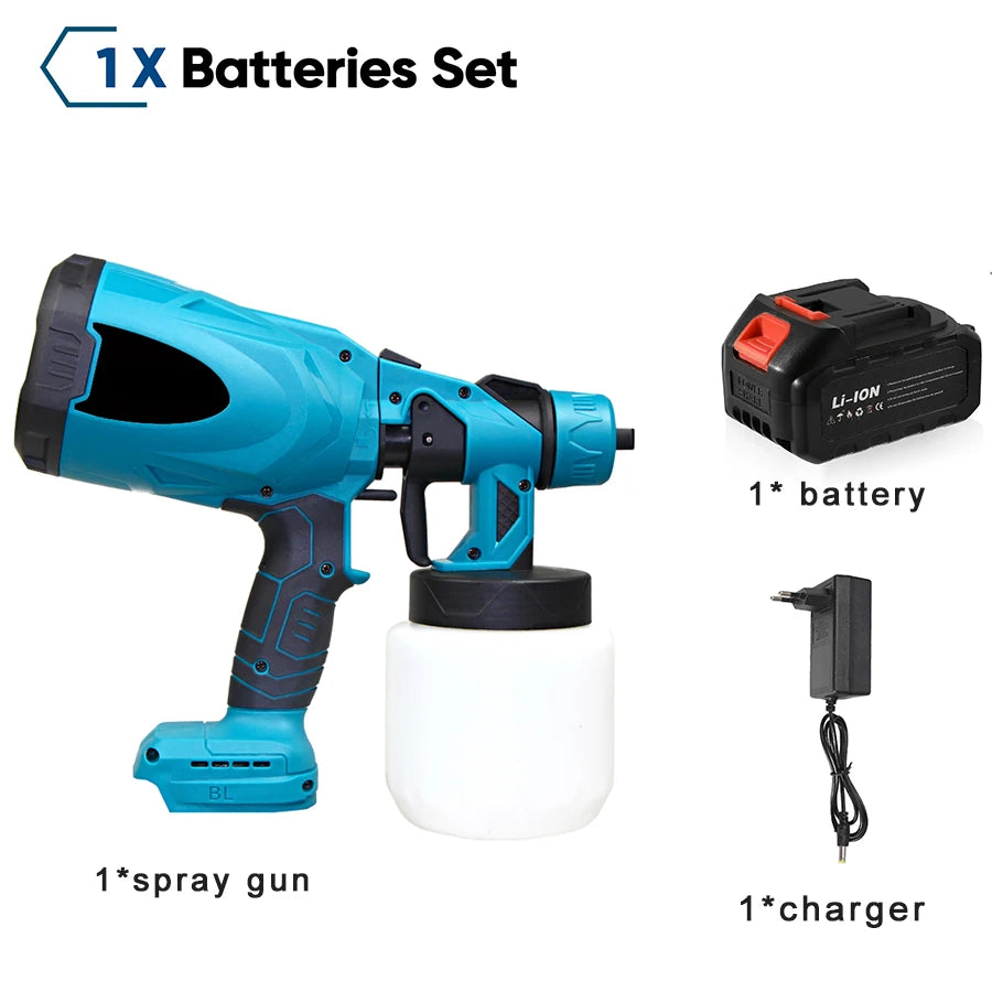 Pistola de pulverización eléctrica de 800ML, pulverizador de pintura inalámbrico, aerógrafo para revestimiento de acero y muebles, compatible con batería de 21V