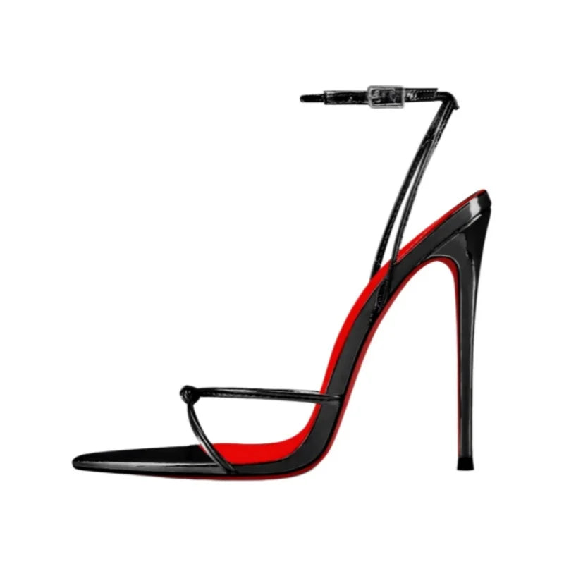 MKKHOU Zapatos de tacón de moda, nuevos zapatos personalizados hechos a mano de alta calidad, sandalias sexys de tacón alto con hebilla en el tobillo y punta fina, zapatos de mujer