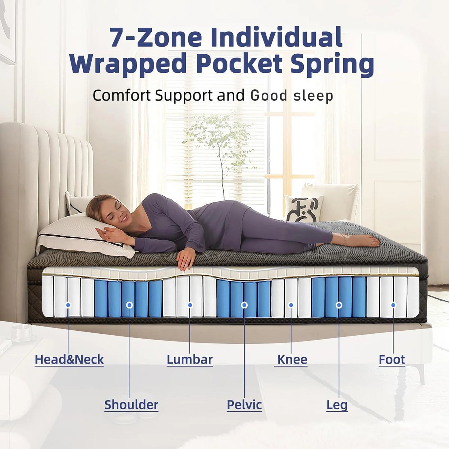 12/14 Inch Gel Memory Foam Hybrid Mattress Twin Full Queen King Sizes Mattress Bed In A Box, Euro Top Medium Firm for Back & Lumbar Support, Individual Pocket Spring Bed for Motion Isolation & Fiberglass Free
