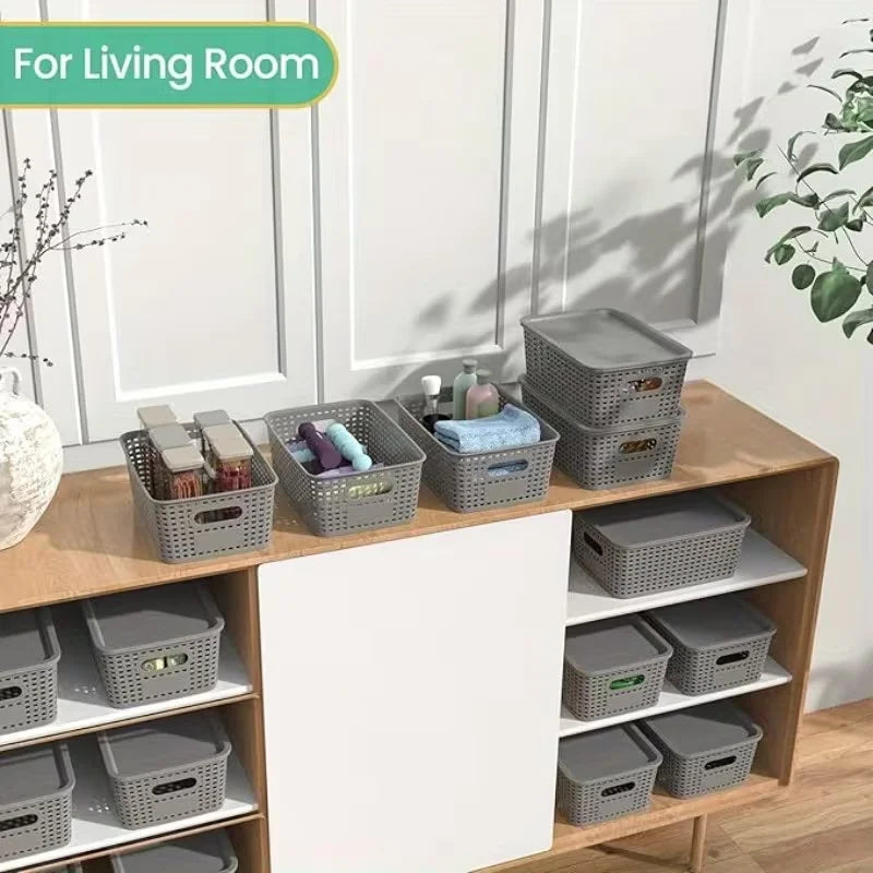 6 cajas de almacenamiento apilables con tapas, contenedor de estante de almacenamiento que ahorra espacio, adecuado para el hogar, la oficina, el dormitorio perfecto para uso doméstico