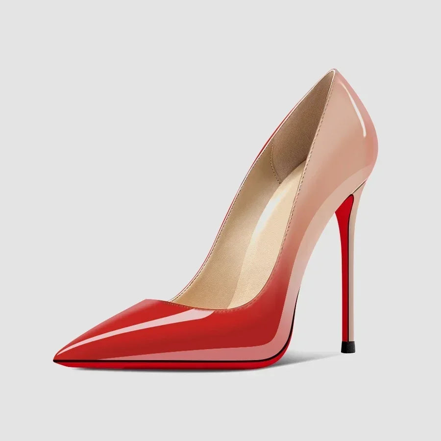 2025New gradiente fondo rojo tacones grandes Sexy patrón de leopardo puntiagudos zapatos profesionales de mujer negro graduación zapatos individuales