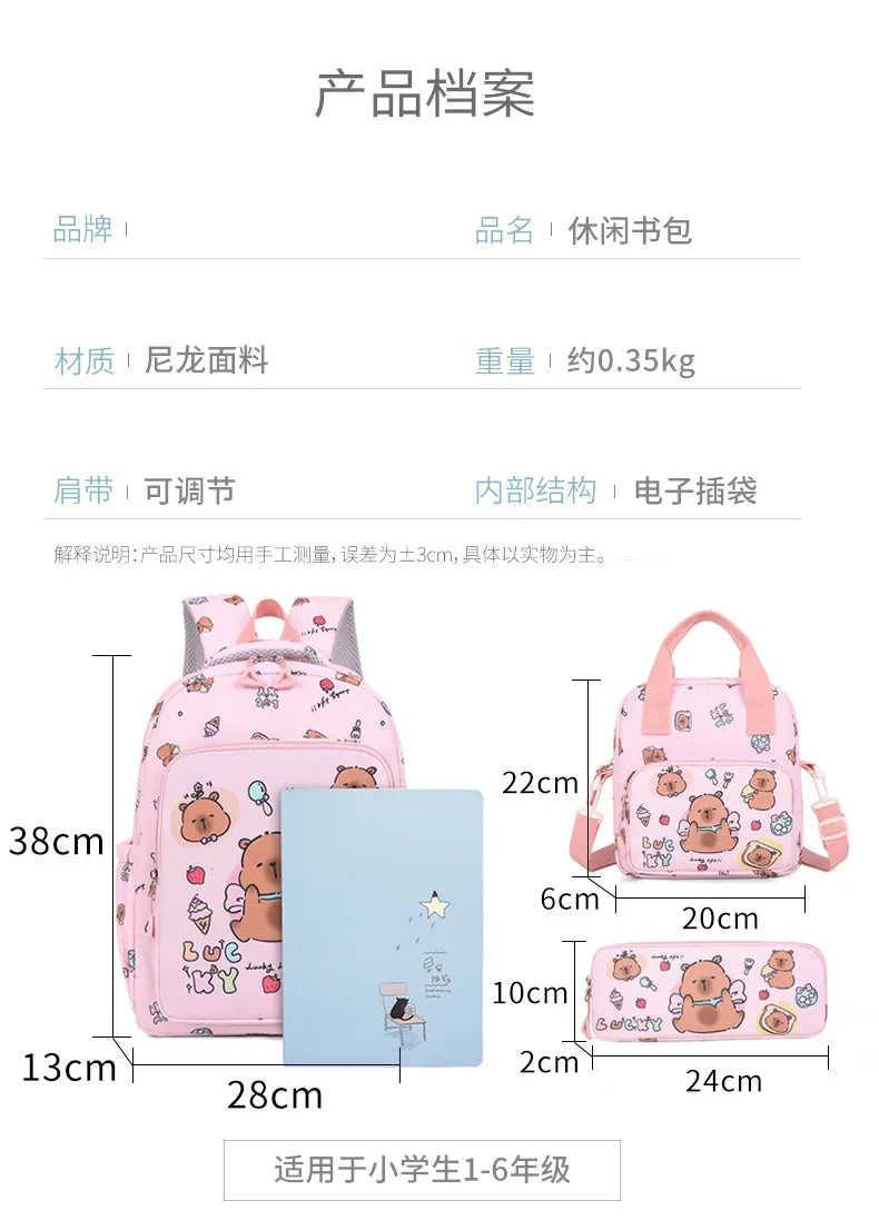Mochila colorida Capybara 3 unids/set para mujer, mochilas escolares informales con bolsa de almuerzo, mochila para chica, niño, estudiante y adolescente