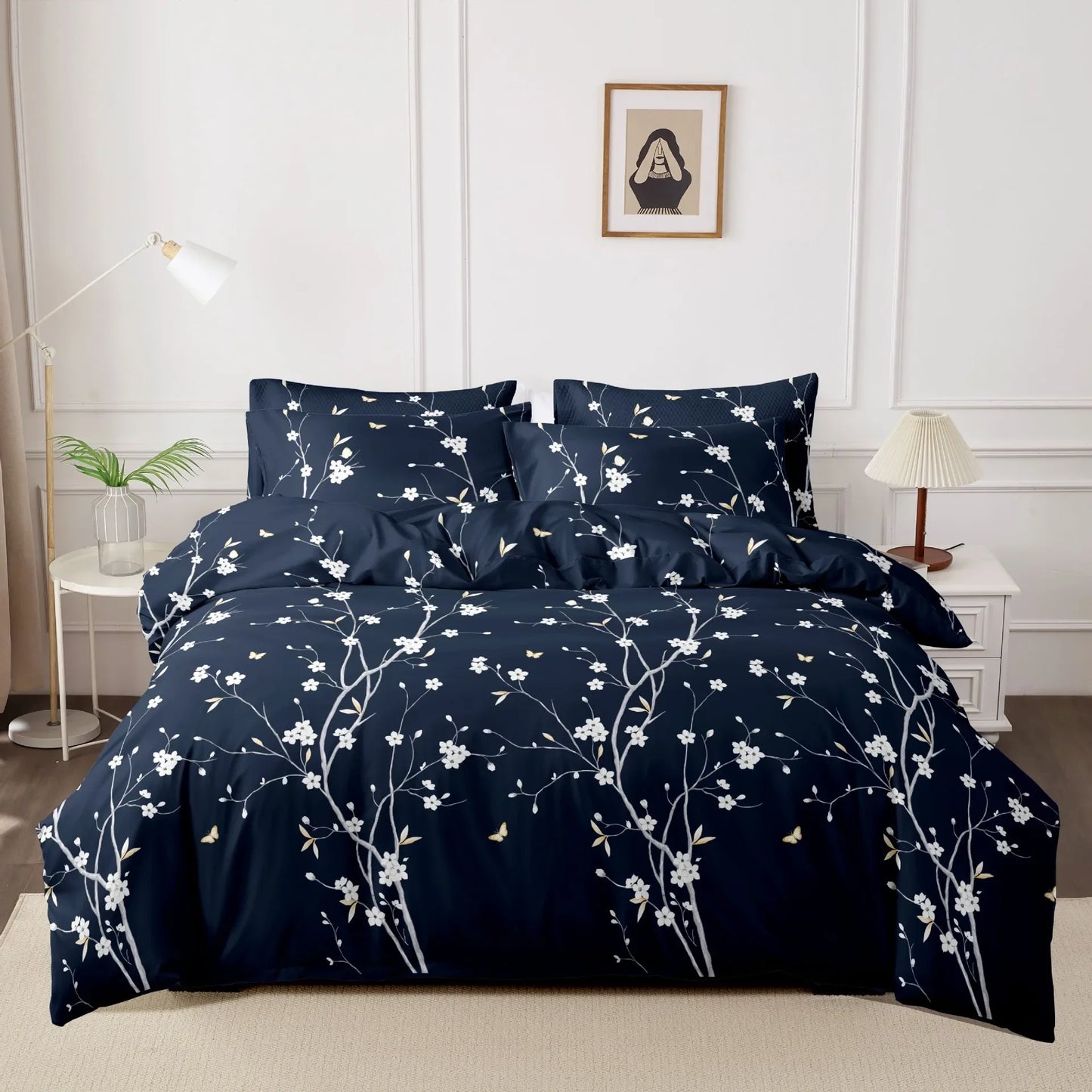 Funda nórdica cepillada estampada, funda de almohada, juego de tres piezas, funda de cama de tela respetuosa con la piel de alta calidad (sin sábana), 3 uds.