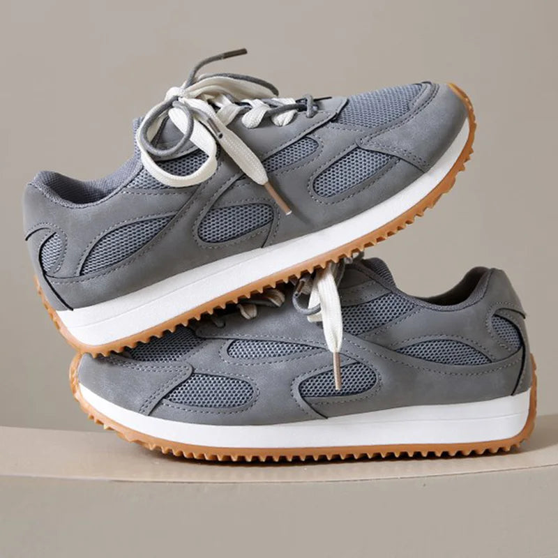 Zapatillas de deporte grises con cordones para Mujer, zapatos deportivos de malla transpirable, zapatos vulcanizados con plantilla suave antideslizante para Otoño e Invierno