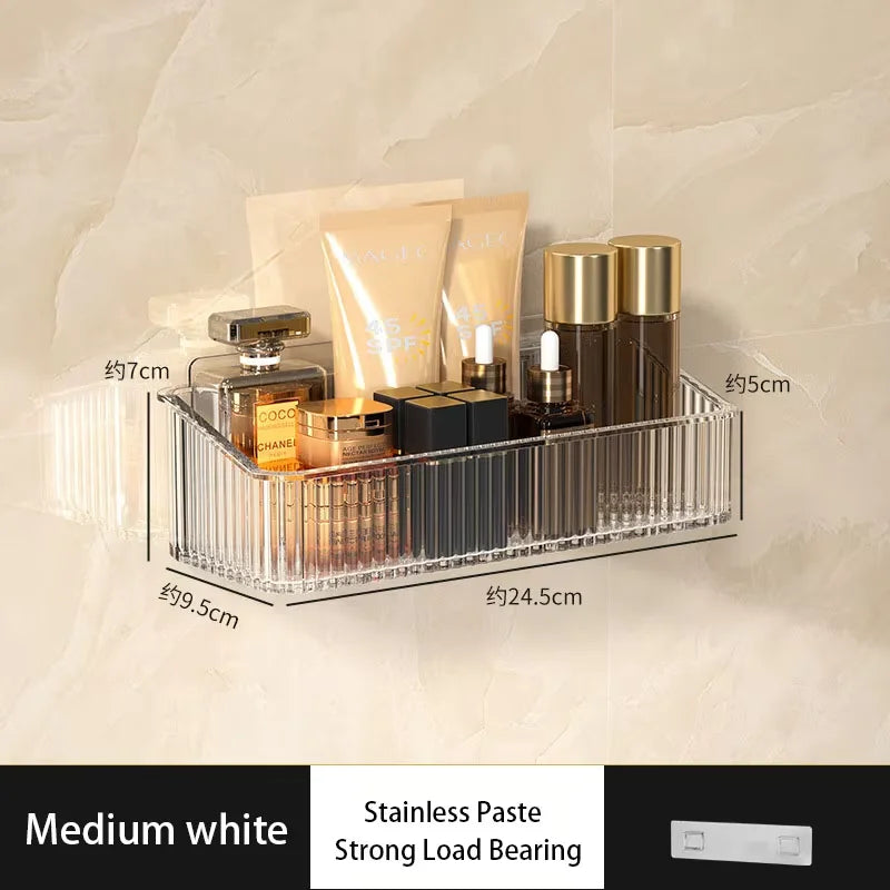 Estante de Almacenamiento de Lujo Ligero Sin Perforaciones para Baño, Soporte de Pared para Lavabo y Cosméticos