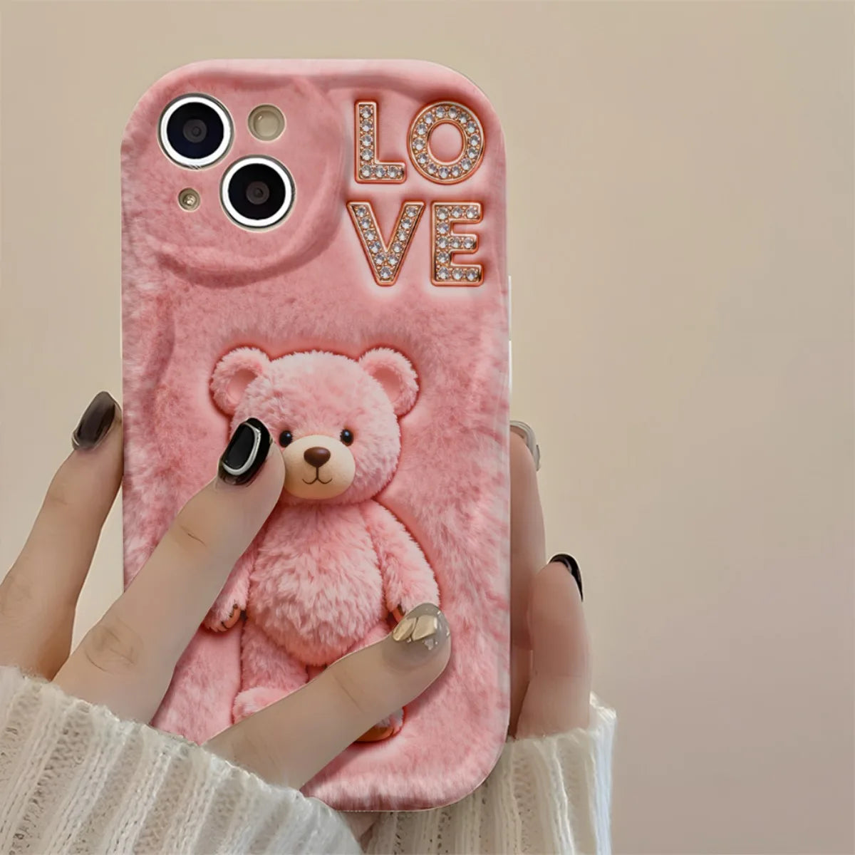 Funda para Teléfono con Diseño de Osito de Peluche Rosa y Patrón de Amor para iPhone 17 Pro Max, iPhone Air 16 Plus, 15, 14, 13, 12, 11, Carcasa Antigolpes
