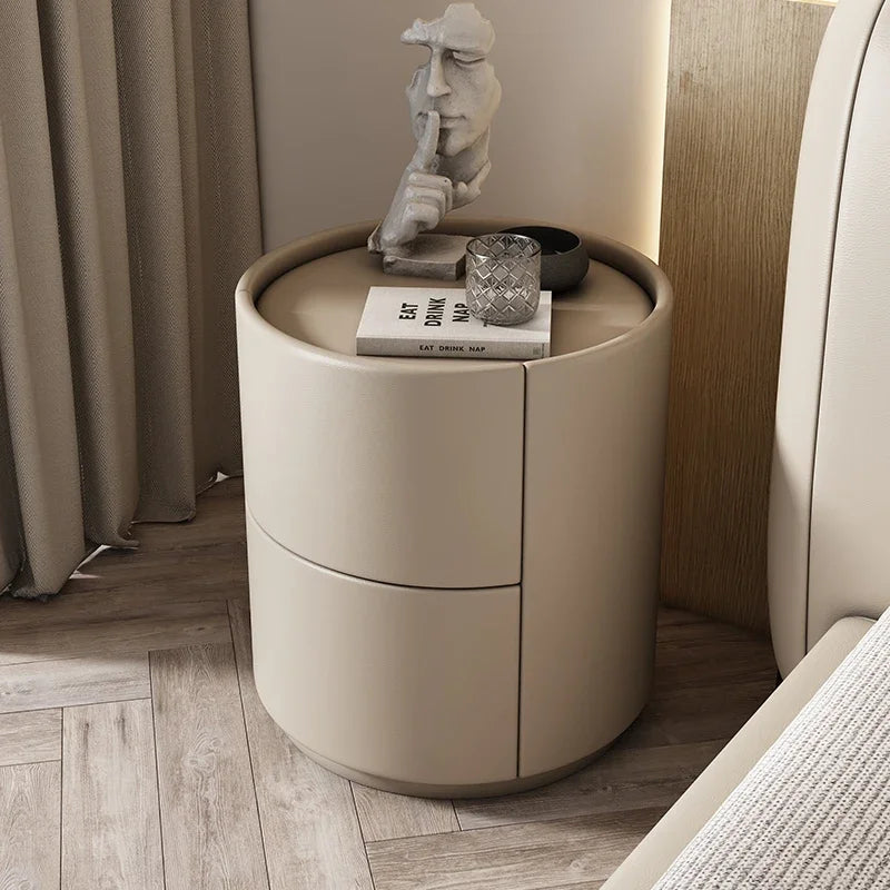 Gabinete lateral para sofá de sala de estar, mesita de noche redonda creativa de madera maciza, nuevo gabinete de almacenamiento para dormitorio pequeño y moderno y sencillo