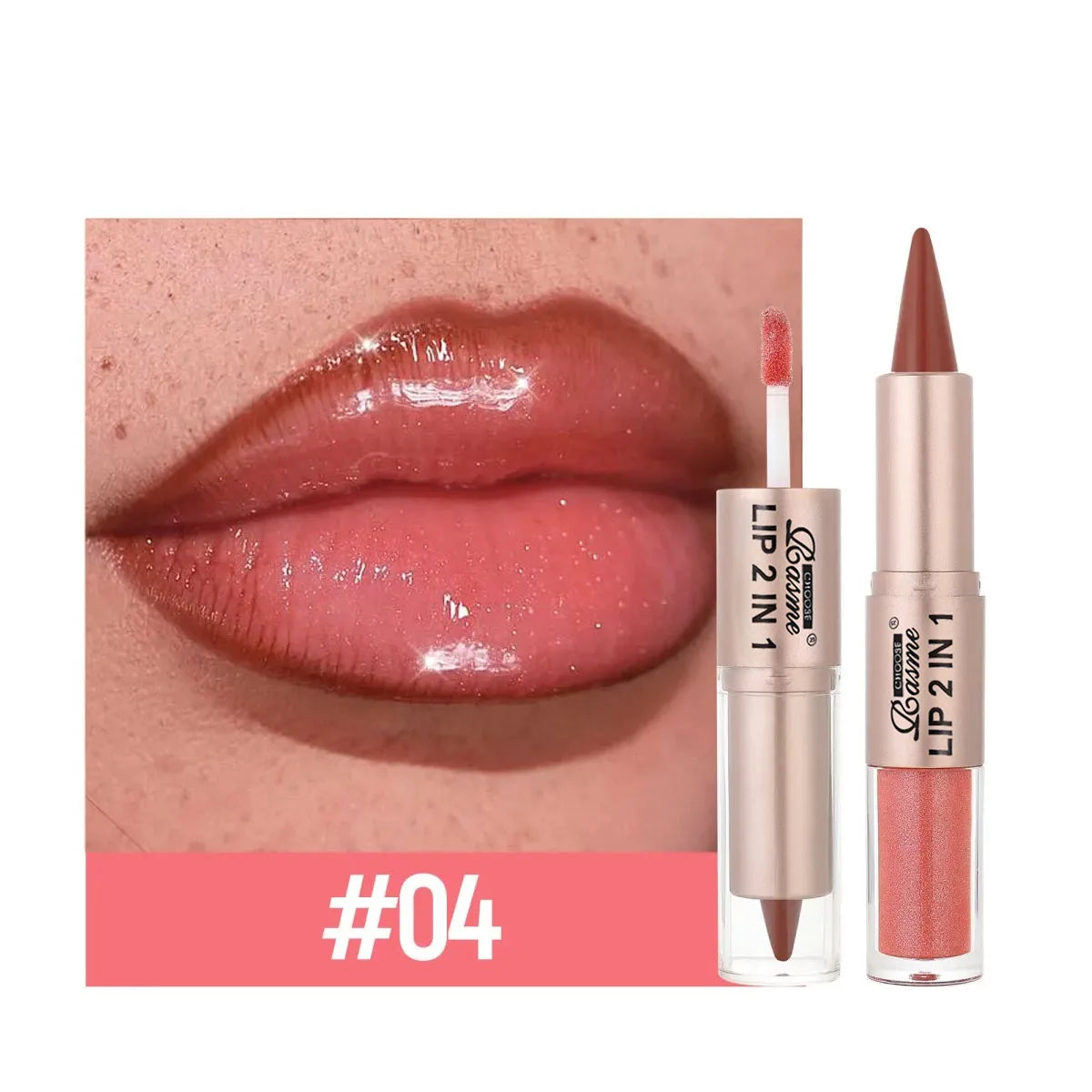 Lápiz delineador de labios degradado cónico 2 en 1, brillo de labios de cristal de espejo marrón desnudo, delineador de labios mate, maquillaje antiadherente para contorno de labios resistente al agua