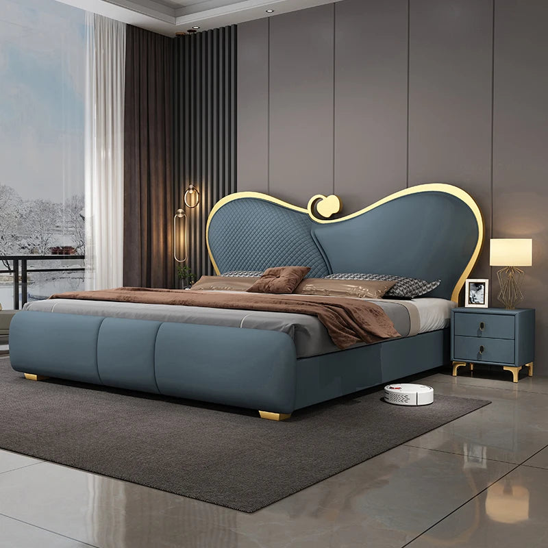 SAT. Cama Doble Moderna y Creativa de Lujo Ligero, Cama Suave, Estructura de Cama King Size y Queen Size, Juego de Muebles de Dormitorio de Alta Gama