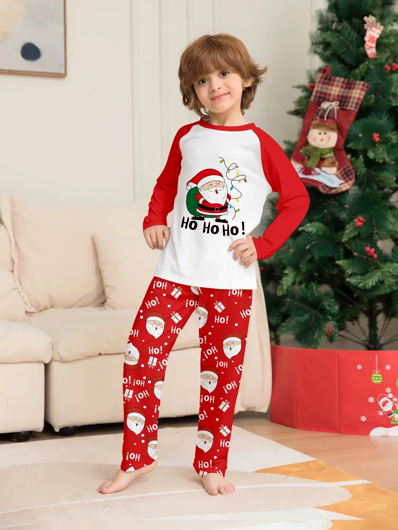 Nuevo pijama navideño con apariencia familiar, estampado de Papá Noel, trajes a juego para madre, padre y niños, traje holgado bonito de 2 piezas, ropa de dormir, ropa de Navidad