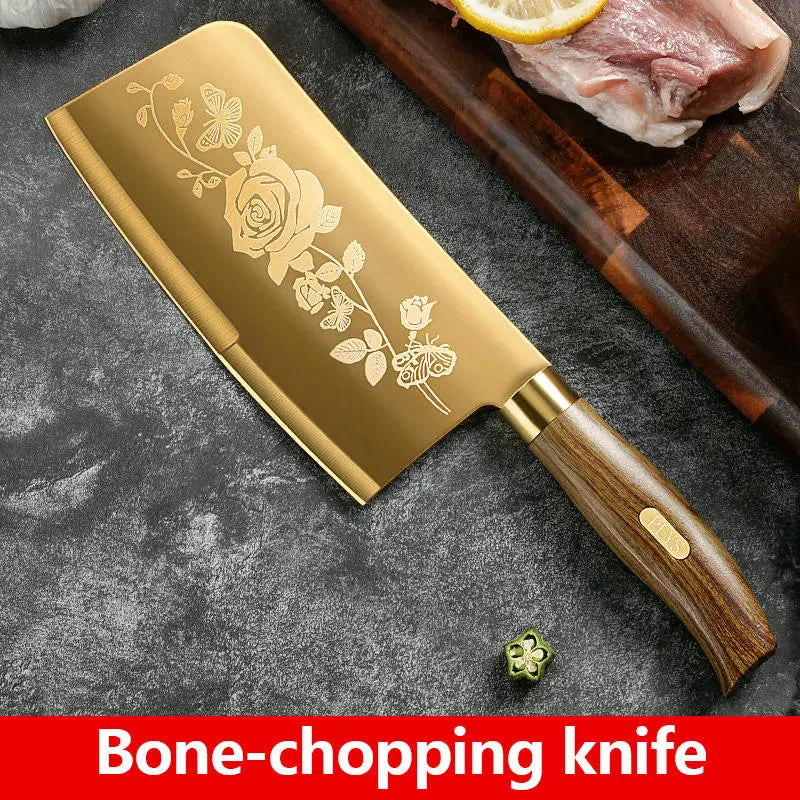 Juego de Cuchillos de Cocina de 4 Piezas con Diseño de Rosa Dorada, Cuchillo de Chef de Acero Inoxidable de Lujo para Cocinar, Herramientas de Cocina Profesionales Afiladas