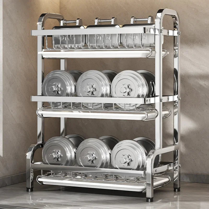 Estante para vajilla de 3 niveles, secado de platos de acero inoxidable 304 con bandeja, soporte de almacenamiento para mostrador de cocina con organizador de tabla de cortar
