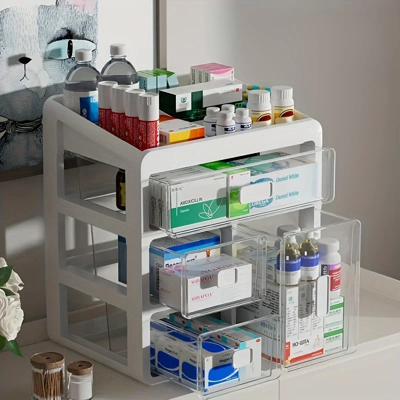 1 botiquín para el hogar, administrador de medicamentos para el hogar, caja de almacenamiento multiusos para medicina médica de gran capacidad tipo cajonera