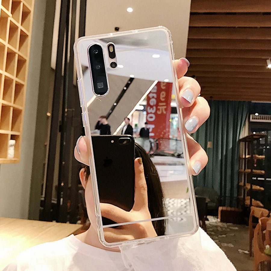 Funda de silicona con espejo de maquillaje para Huawei P30 Lite P40 P50 Pro Mate 50 Nova 7i 9 SE Y70 P Smart 2021
