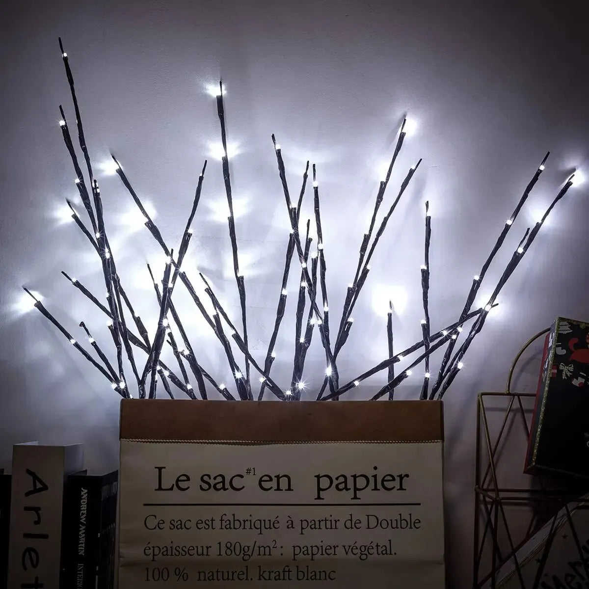 Luces LED de rama de árbol para decoración navideña, 1 piezas, 20LED, funciona con pilas, para el hogar, jarrón interior, Festival de vacaciones