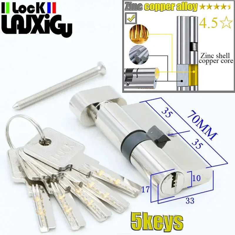 Cilindro de cobre de alta calidad, cerradura de cilindro para puerta exterior, cerradura de entrada, cerradura de puerta de cilindro, 5 llaves, cerradura de puerta de 50MM-120MM