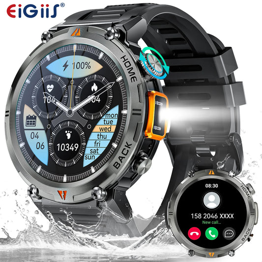 EIGIIS KE3 2025 nuevo reloj inteligente con llamada Bluetooth para hombres pantalla completamente táctil con Monitor de salud linterna de ritmo cardíaco reloj inteligente