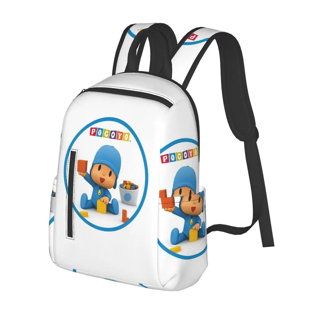 Mochila azul de dibujos animados de Pocoyo para niños, mochila de gran capacidad para niños, mochila escolar, bolsos de hombro para hombres y mujeres
