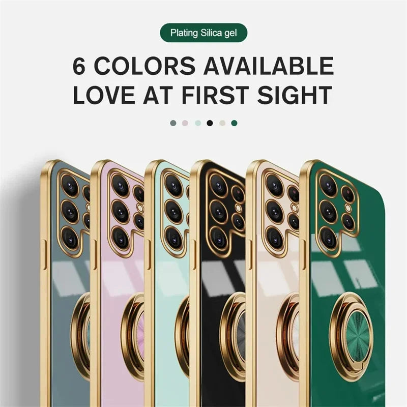 Funda de teléfono con soporte de anillo de TPU de lujo para Samsung Galaxy S25 S24 S23 S22 S21 S20 Note 20 Ultra Plus FE, funda protectora trasera a prueba de golpes