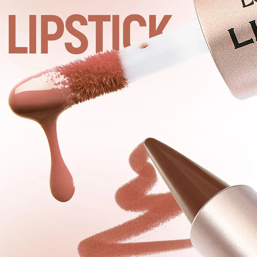 Delineador de Labios 2 en 1 con Diseño de Espejo Mate de Doble Punta, Resistente al Agua, Antiadherente, Color Marrón Nude, Degradado Cónico